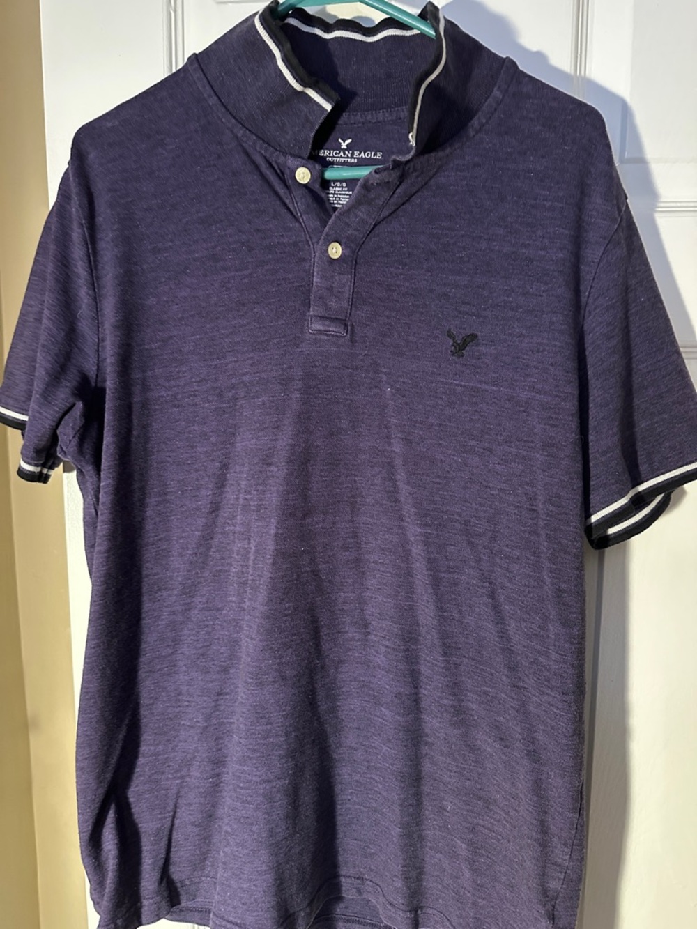 American Eagle Outfitters Men’s Heather Purple Polo with Contrast Trim